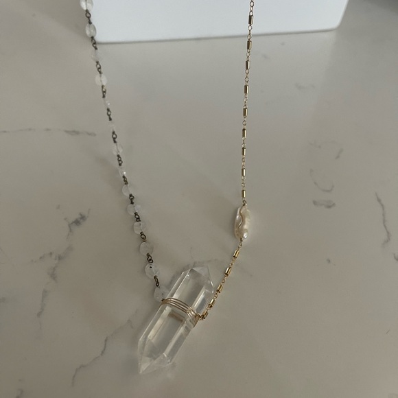 Native Gem Alchemist Quartz Crystal Rainbow Moonstone Pearl Necklace - Picture 4 of 6